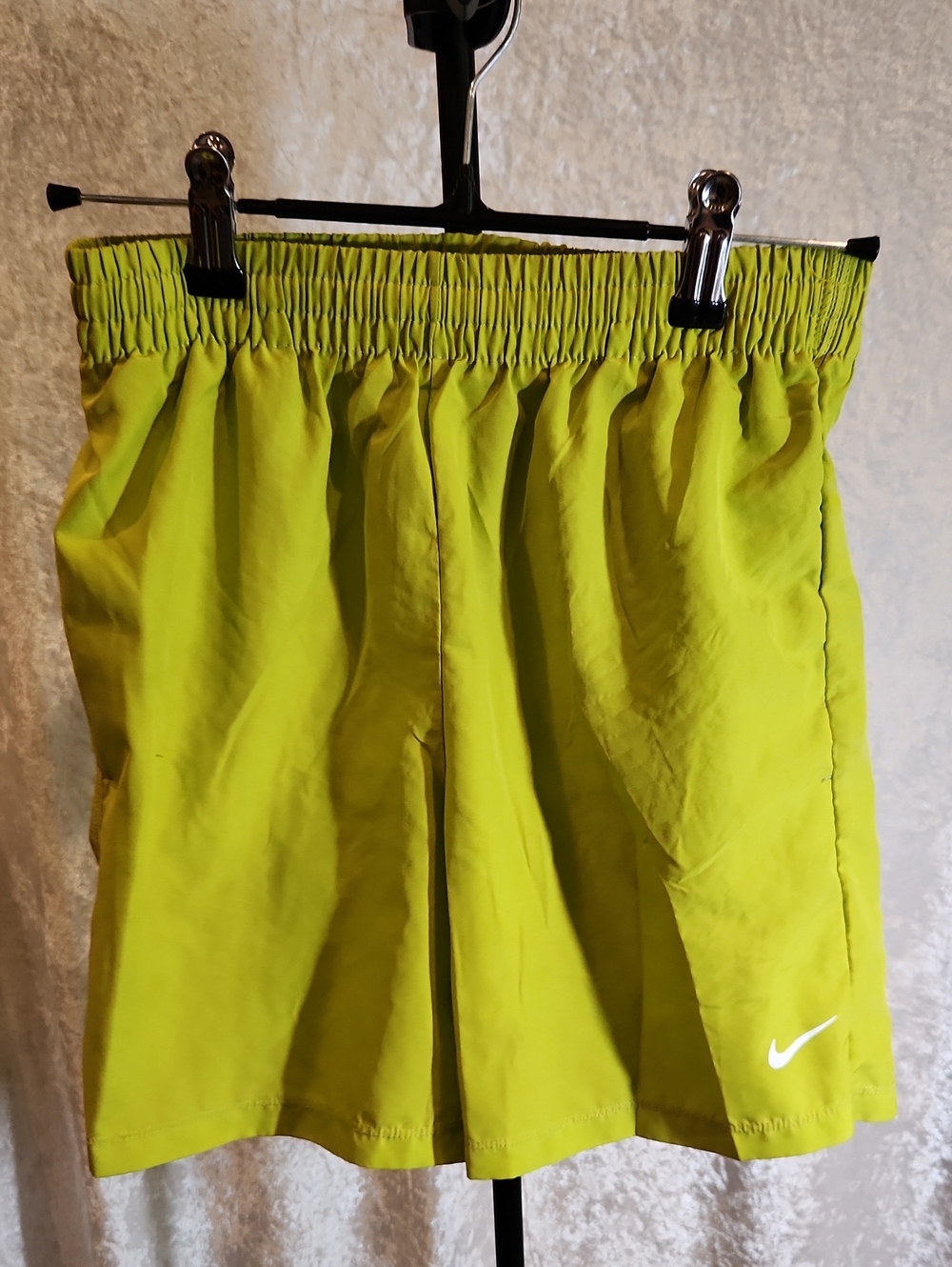 Nike Kids M Bright Lime Green Athletic Shorts with White Swoosh